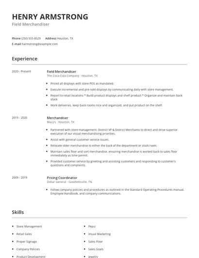 Field Merchandiser Resume