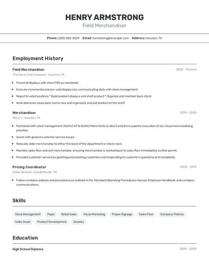 Field Merchandiser Resume
