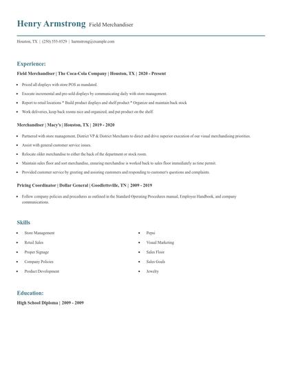 Field Merchandiser Resume
