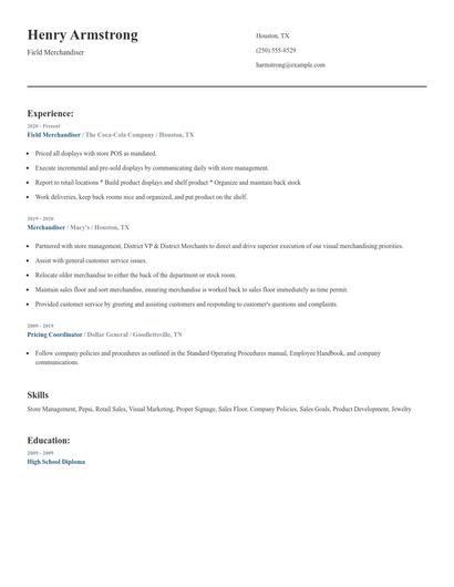 Field Merchandiser Resume