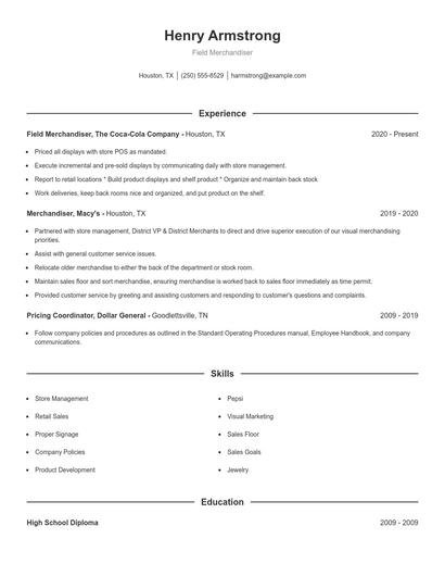 Field Merchandiser Resume