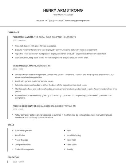 Field Merchandiser Resume