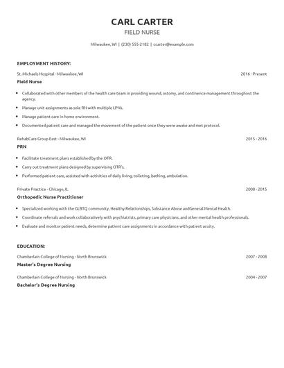 Field Nurse Resume