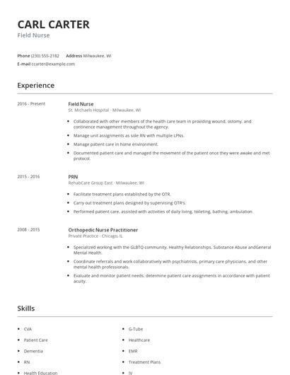 Field Nurse Resume