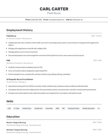 Field Nurse Resume