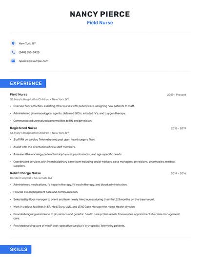 Field Nurse Resume