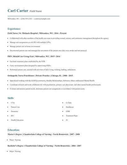 Field Nurse Resume