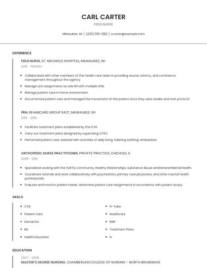 Field Nurse Resume