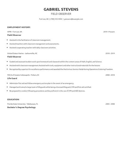 Field Observer Resume