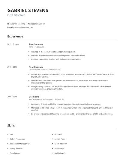 Field Observer Resume