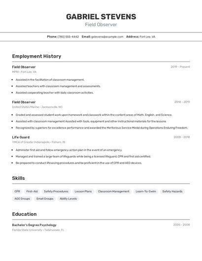 Field Observer Resume
