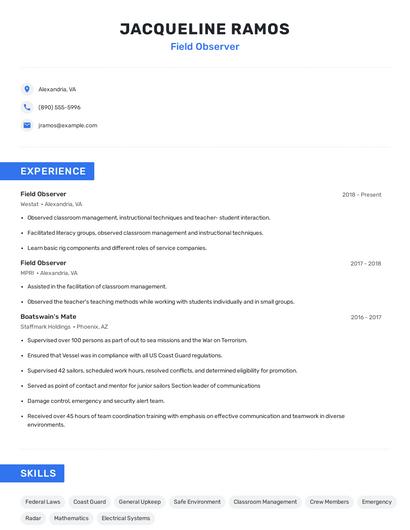 Field Observer Resume