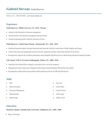 Field Observer Resume