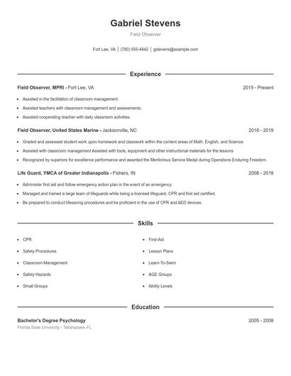 Field Observer Resume