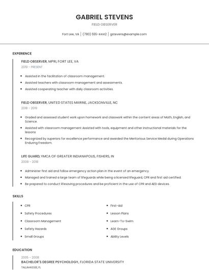 Field Observer Resume