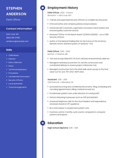 Field Officer Resume