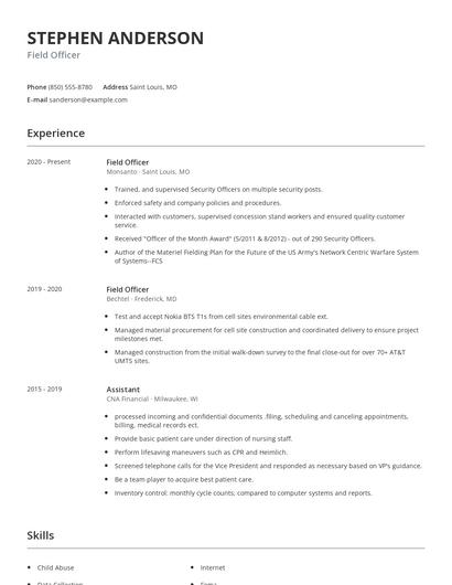 Field Officer Resume