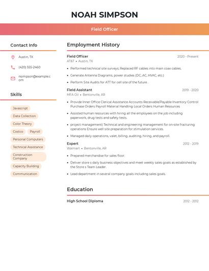 Field Officer Resume