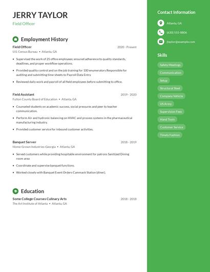 Field Officer Resume