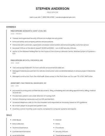 Field Officer Resume
