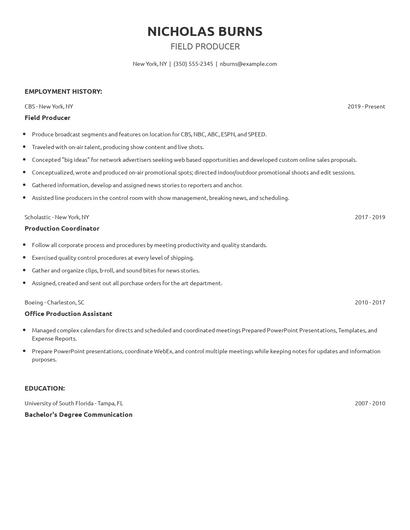 Field Producer Resume