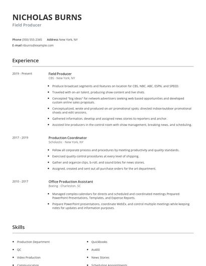 Field Producer Resume
