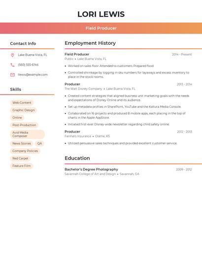 Field Producer Resume