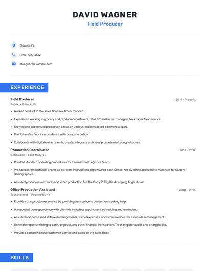 Field Producer Resume