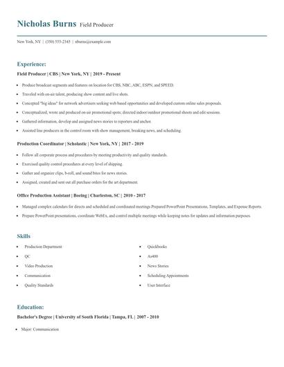 Field Producer Resume