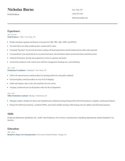 Field Producer Resume