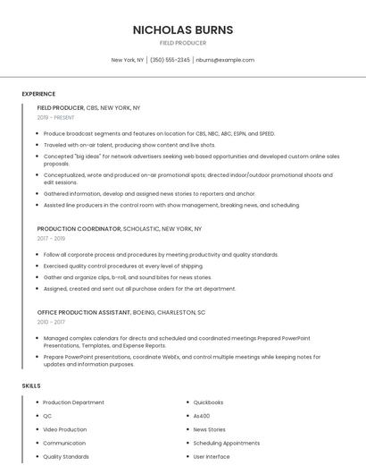 Field Producer Resume