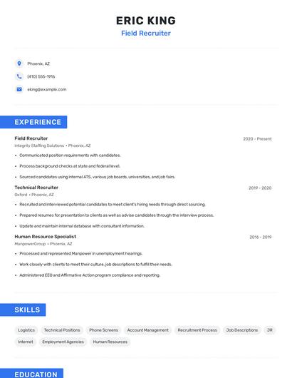 Field Recruiter Resume