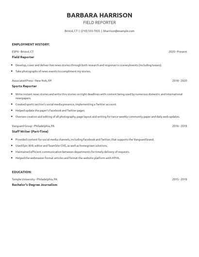 Field Reporter Resume