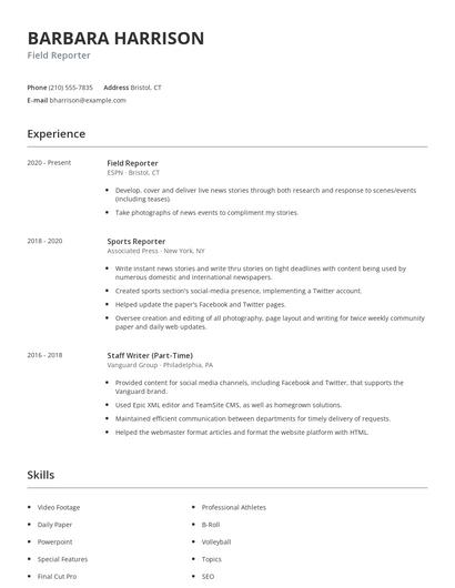 Field Reporter Resume