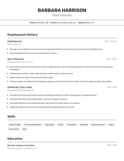 Field Reporter Resume