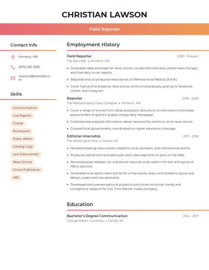 Field Reporter Resume