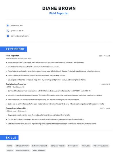 Field Reporter Resume