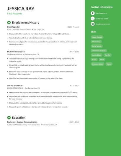 Field Reporter Resume