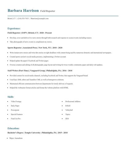 Field Reporter Resume