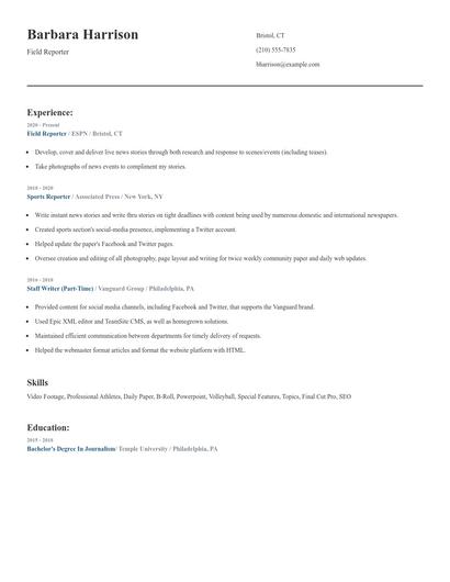 Field Reporter Resume