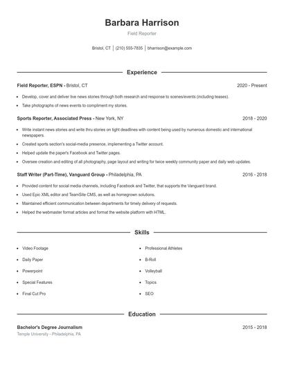 Field Reporter Resume