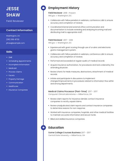 Field Reviewer Resume