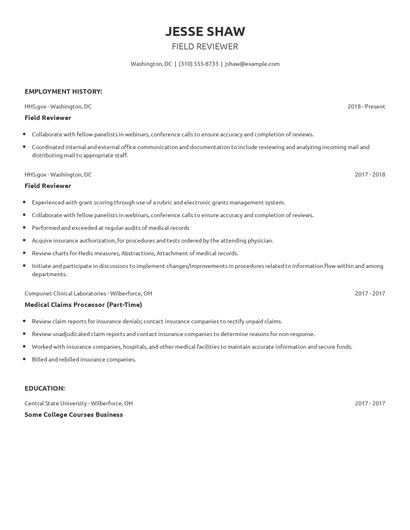 Field Reviewer Resume