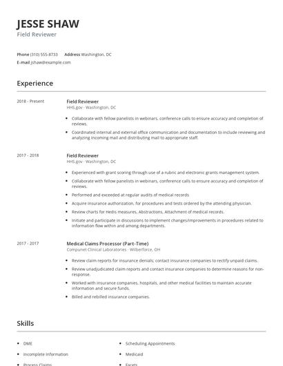 Field Reviewer Resume