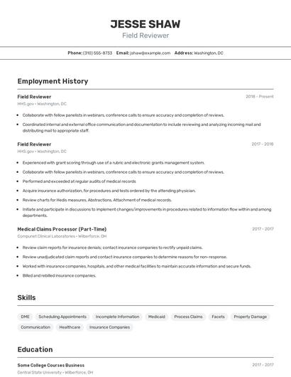 Field Reviewer Resume