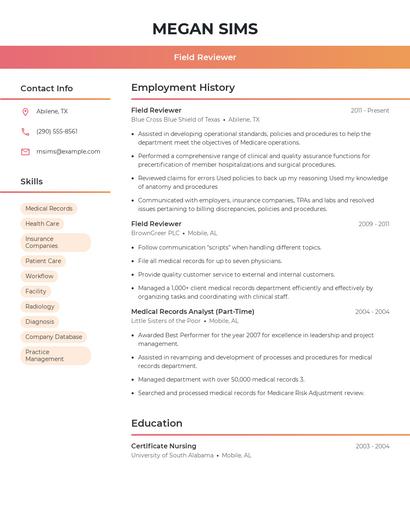Field Reviewer Resume