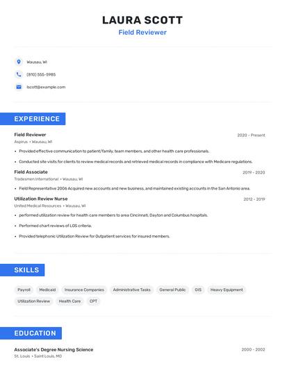 Field Reviewer Resume