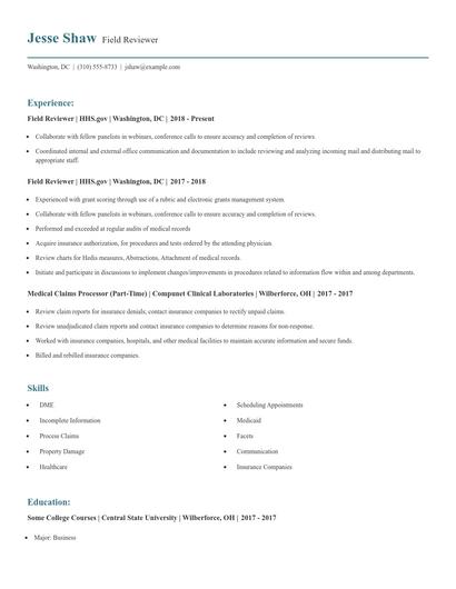 Field Reviewer Resume