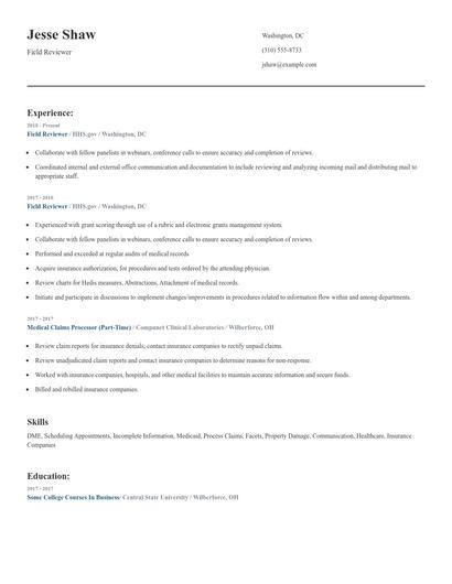 Field Reviewer Resume
