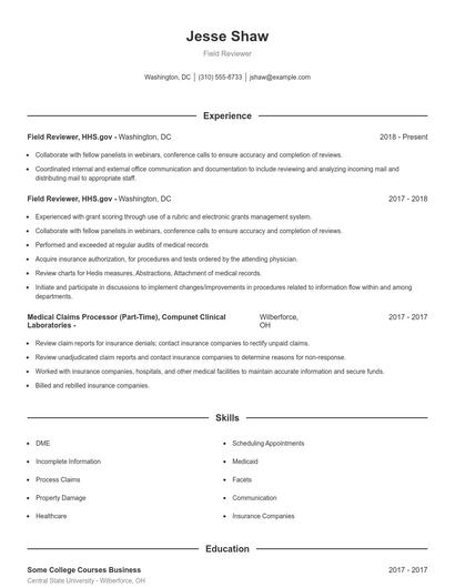 Field Reviewer Resume